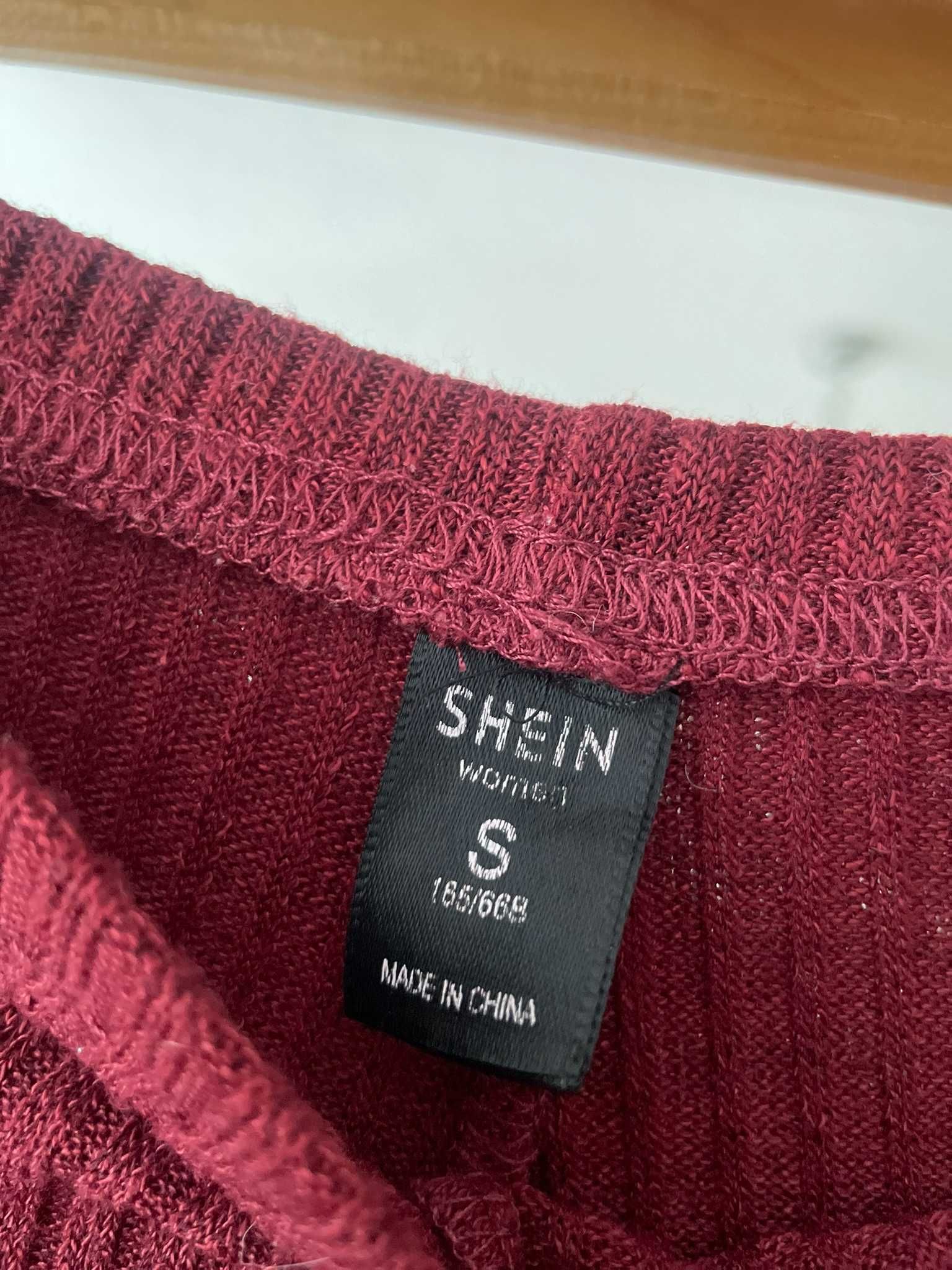 Shein spodnie flare bordowe dzwony dzianinowe wysoki stan y2k S 36