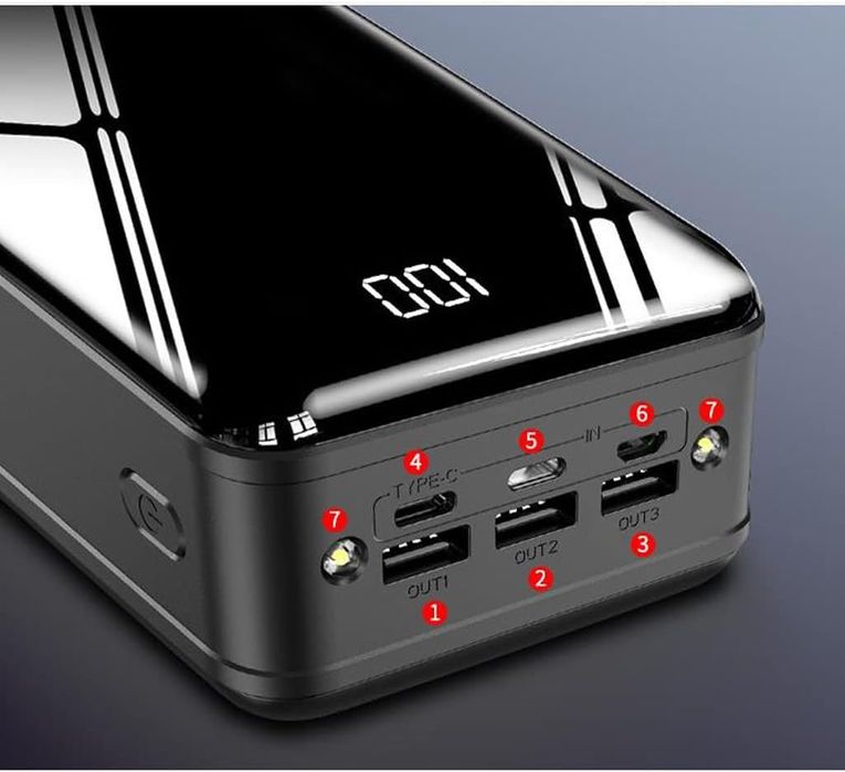 Powerbank XCC 50000mAh z Latarką - Czarny Lustrzany