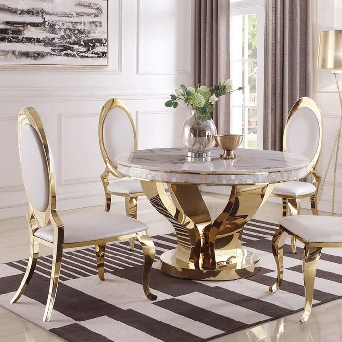 Złoty stół glamour Davson Gold okrągły złoty blat szklany