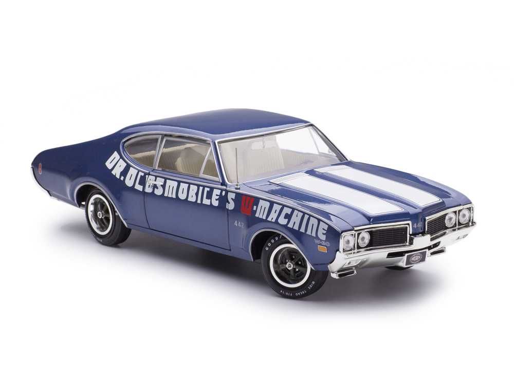 Model 1:18 Auto World Oldsmobile Cutlass 442 Coupe 1969 blue/white