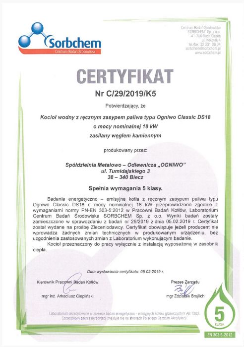 Kocioł, piec OGNIWO Classic DS 18 kW - zasypowy / tradycyjny - EKO