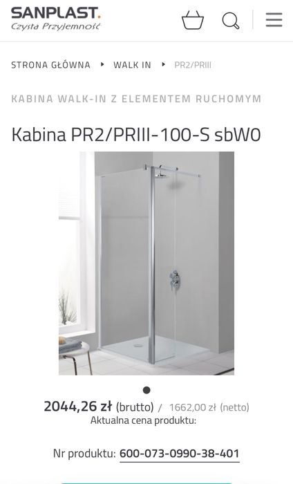 Kabina Walk-In Sanplast Prestige – chrom, 100 cm – OKAZJA!