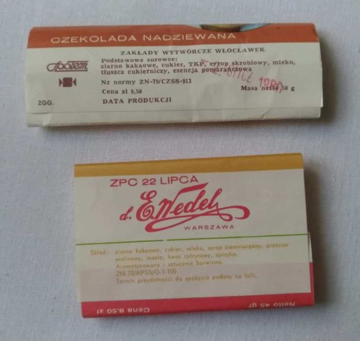 Opakowania po czekoladkach, batonikach Tomaszek i Alinka PRL