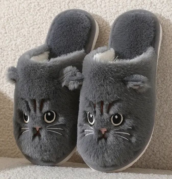 Капці домашні з котиком сірого кольору