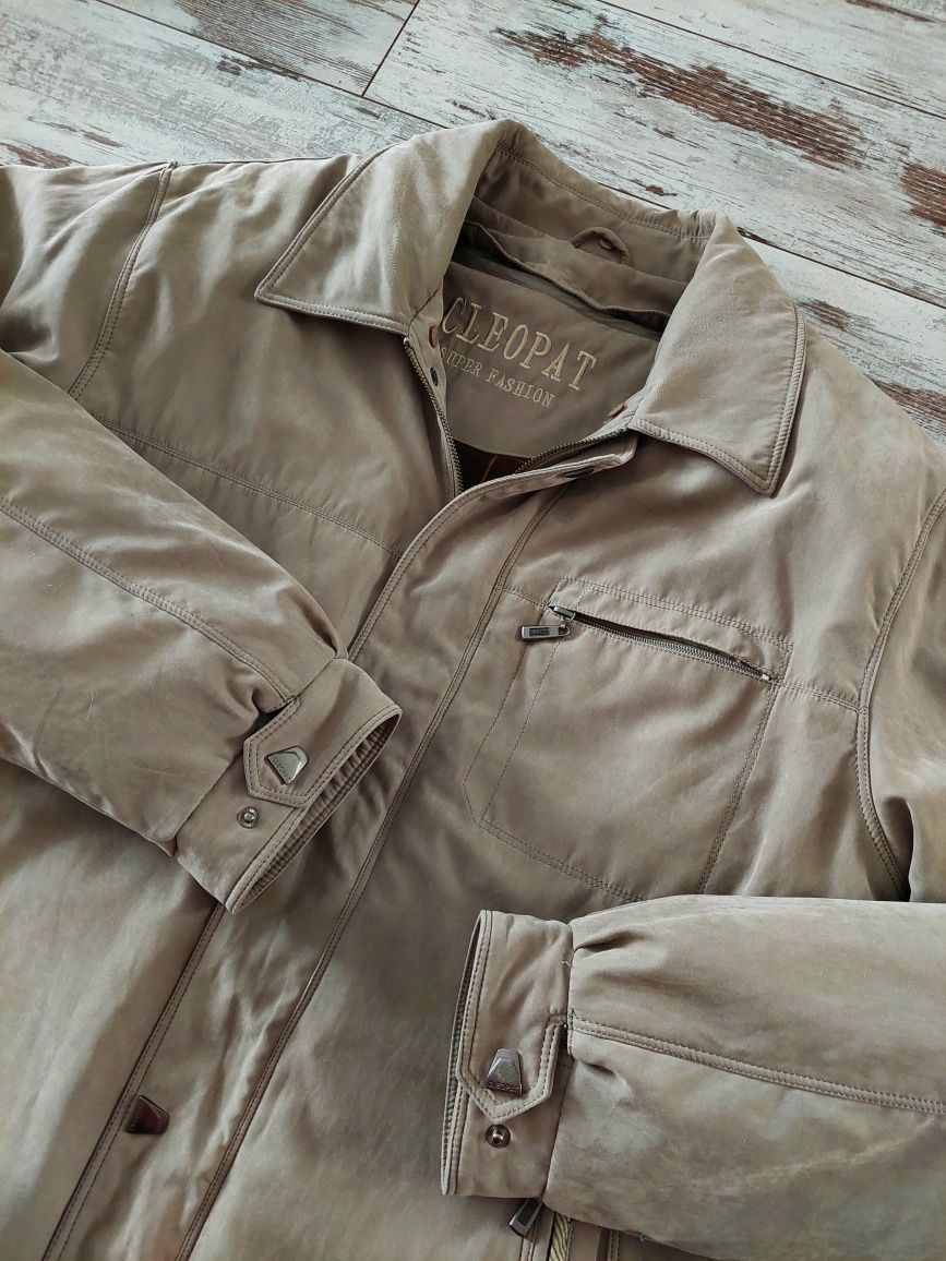 Ocieplana kurtka męska khaki, podpinka, duża, r. XXL