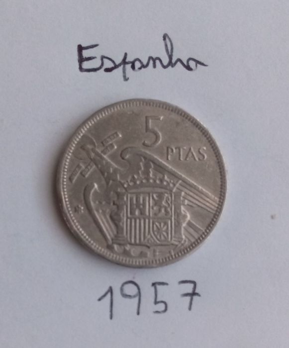 Moeda 1957 Espanha 5 pesetas