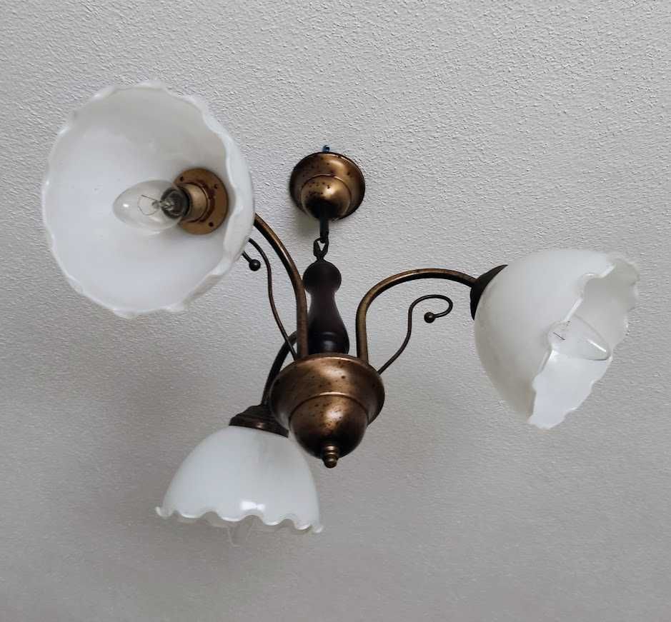 Candeeiro de teto antigo em latão 3 lumes