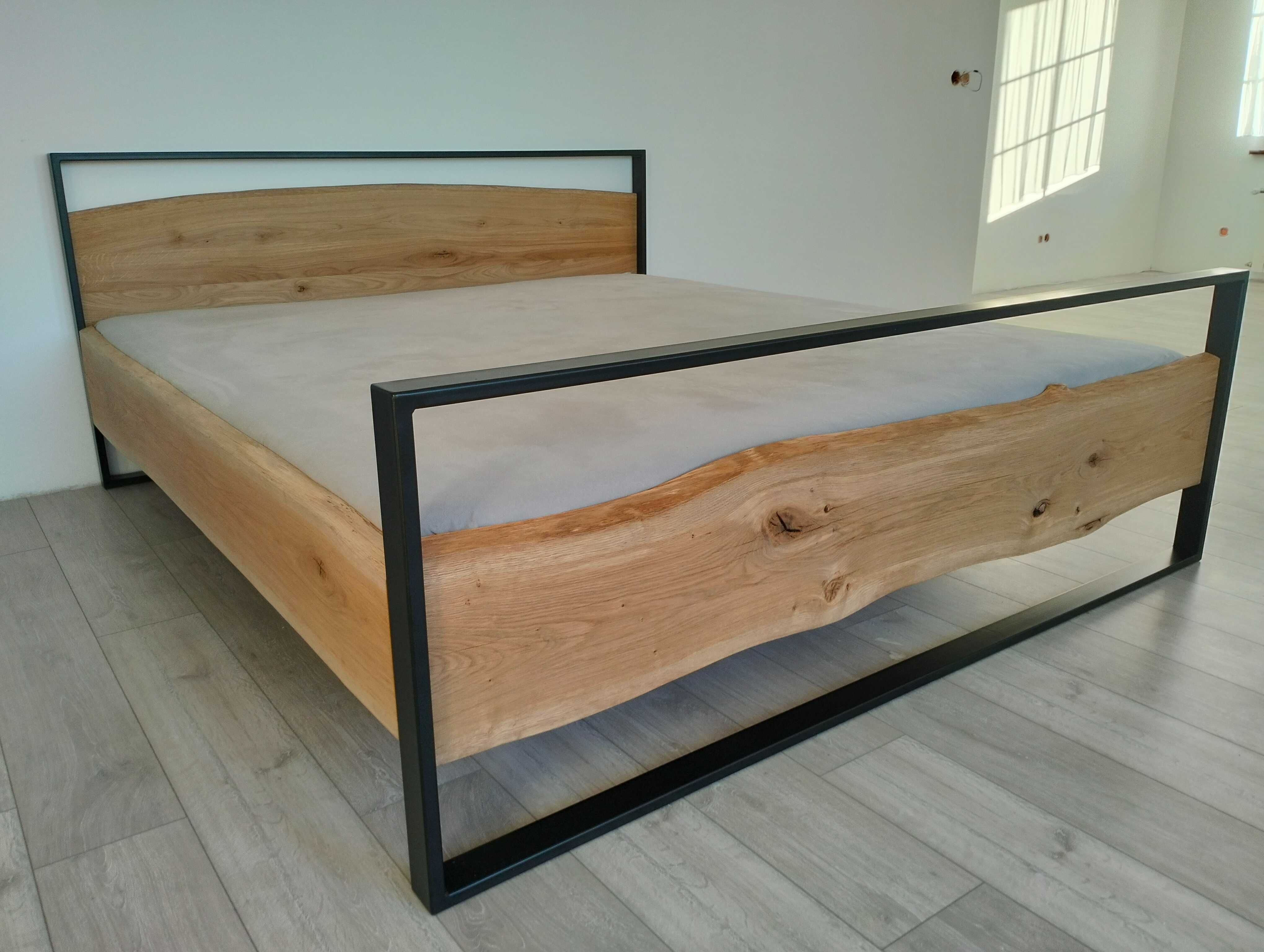 Drewniane łóżko dębowe LOFT,  160/180x200 z stelażem, industrialne