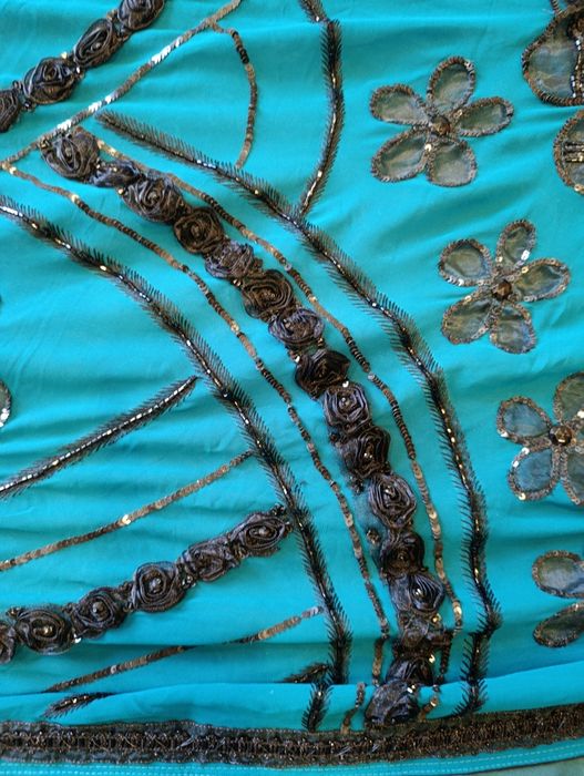 сари синее. сари бежевое, сарі, індійський одяг.сари 5м.