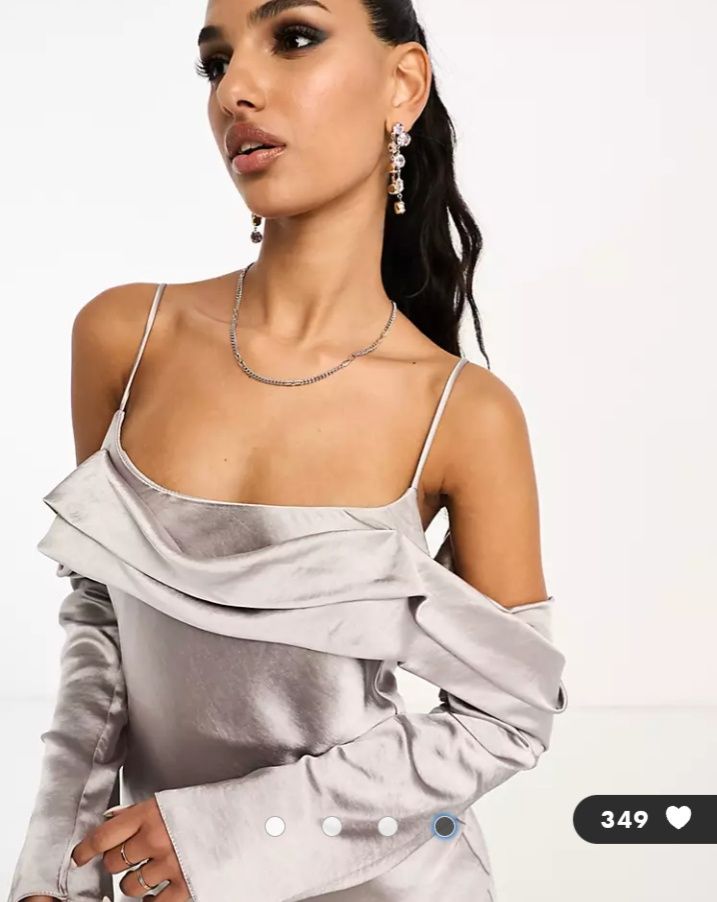 ASOS Srebrnoszara sukienka maxi 40 z odkrytymi ramionami wesele druhna