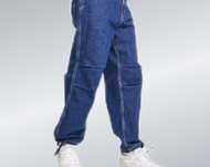 Spodnie jeansy ciemne szerokie cargo Bershka 34 36 38 buggy ściągacze