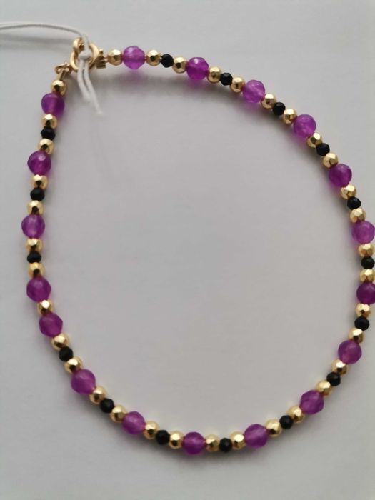 Bransoletka kamienie hematyt srebro pozłacane jaspis kamień fuksja