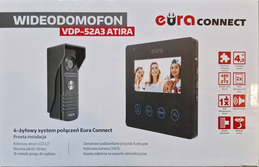 Wideodomofon z kolorowym wyświetlaczem EURA VDP-52A3   w pełni sprawny