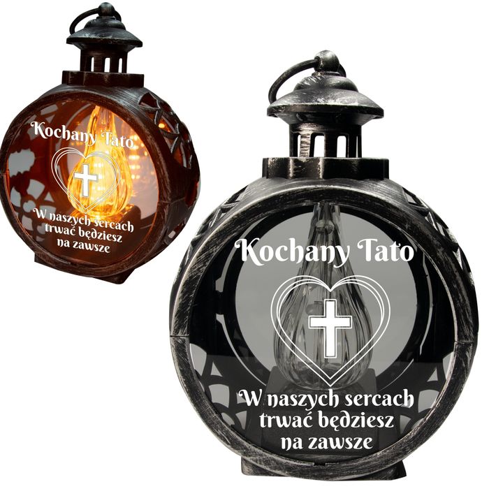 Znicz DLA TATY latarenka okragła na grób led statuetka