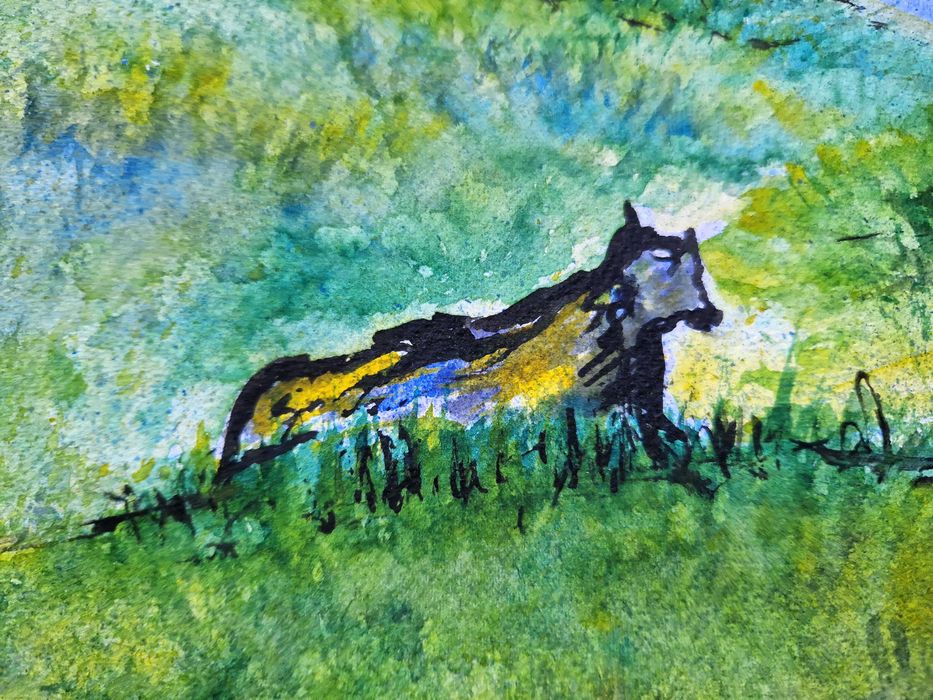 "KROWY" - obraz akwarelowy akwarela - wymiar 50x70cm - z ramą 64x94cm