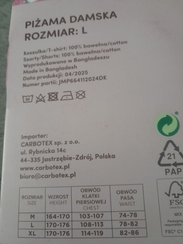 Piżama damska roz L 100% bawełny