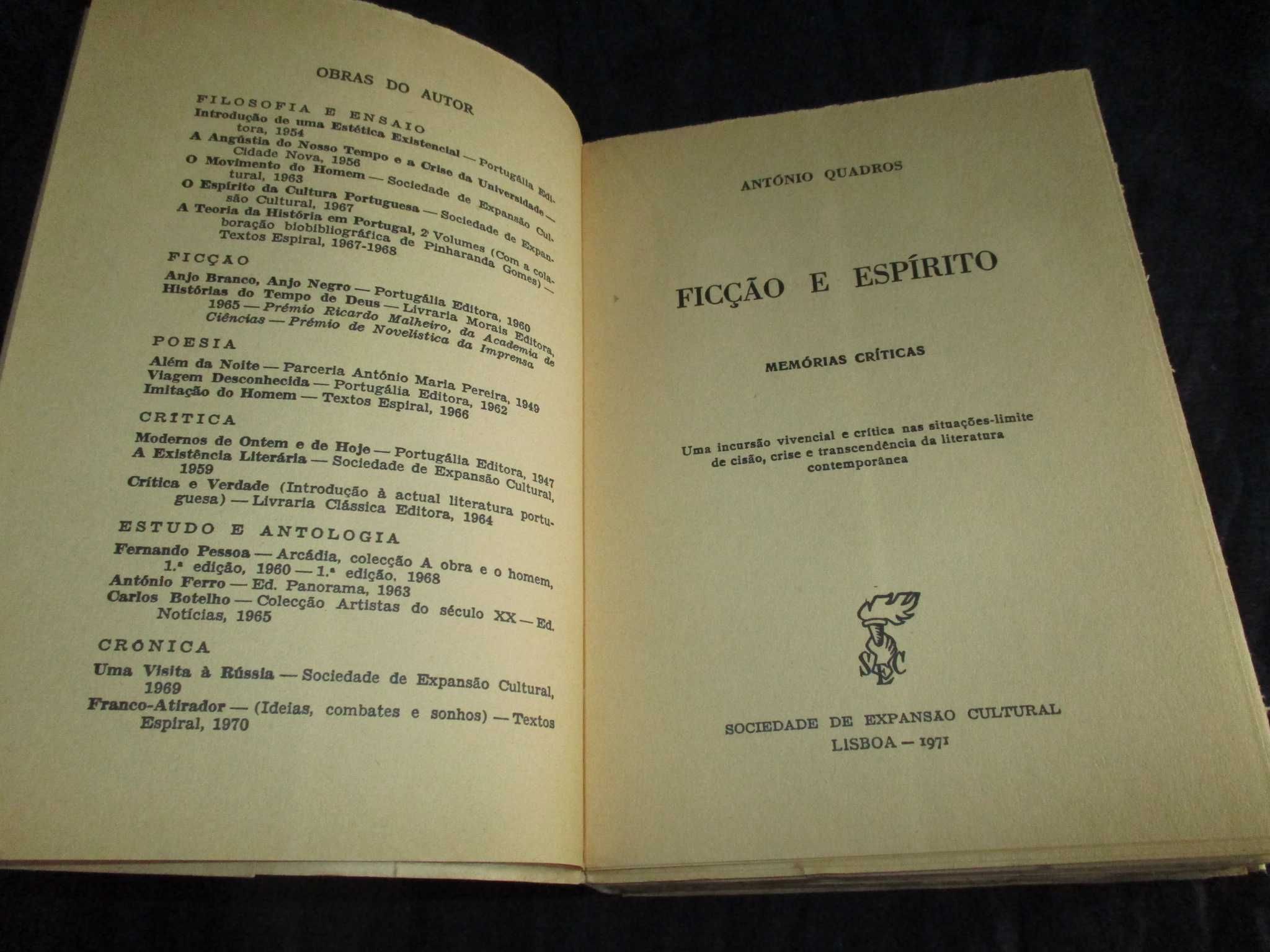 Livro Ficção e Espírito António Quadros 1ª edição