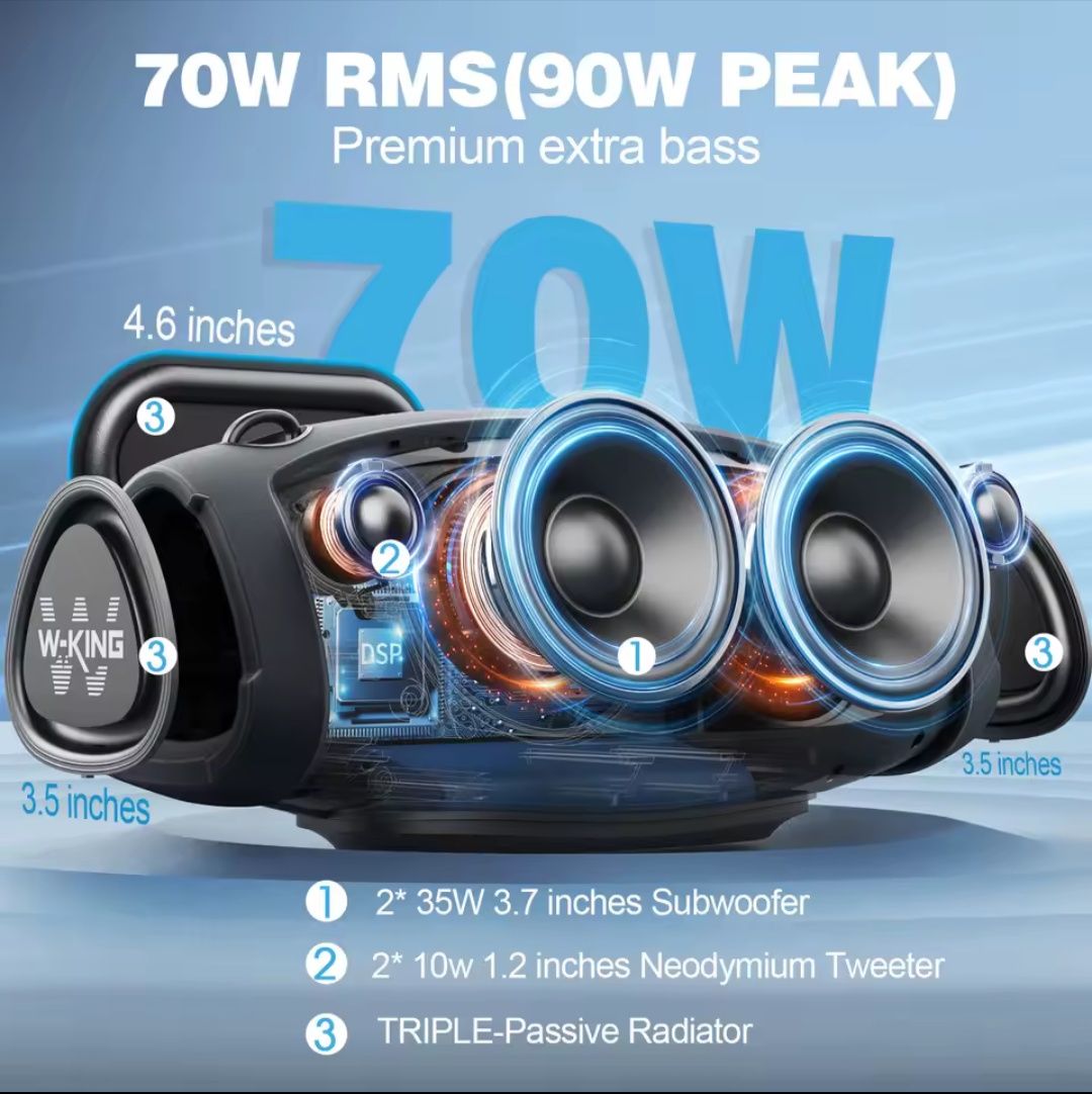 W-King X10 (как JBL Xtreme, Soundcore Boom Plus, Tribit Stormbox Lava)