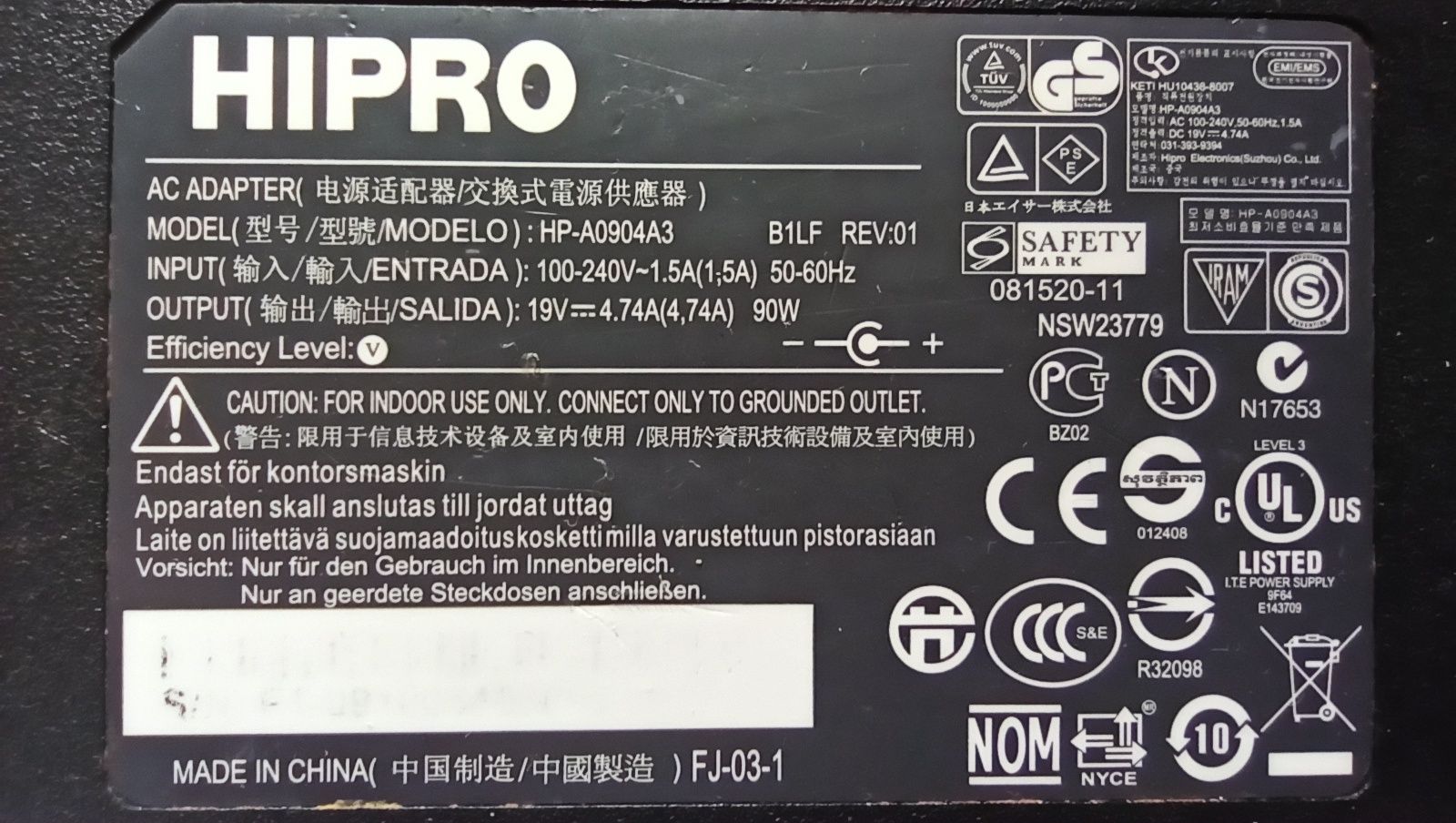 Блок питания для ноутбука Hipro 19v 4.74A 90W