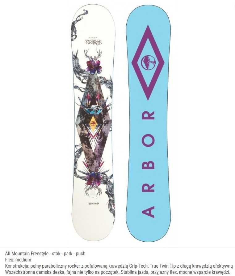 Damska deska snowboardowa Arbor 146 cm + wiązania Flux GS rozm. M