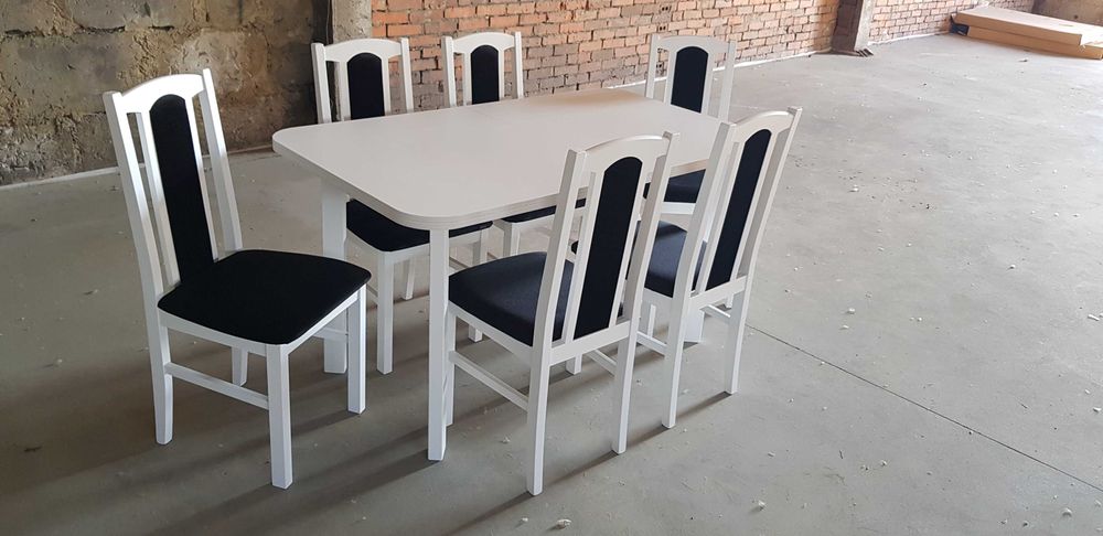 NOWE: Stół 80x140/180 + 6 krzeseł, biały+czarny , dostawa cała PL