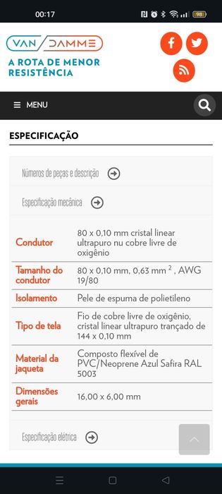 Cabo RCA interconexão audio.