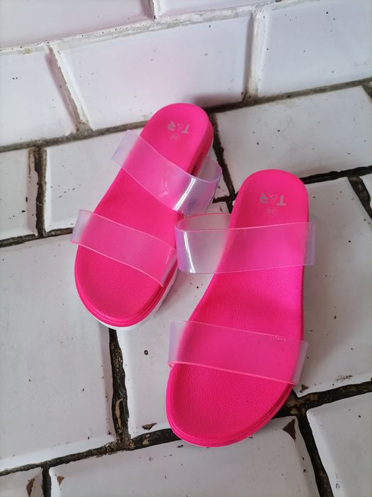 Klapki damskie różowe transparentne paski 38 jak barbie