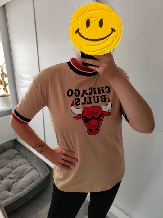 Koszulka z byczkiem beżowa bawełniana roz 42-44