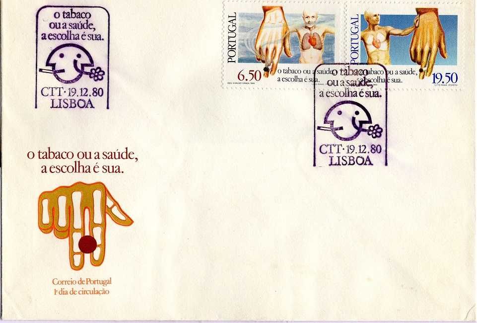 Portugal - 1980dez19 = Envelope, selos, carimbos TABACO OU SAÚDE
