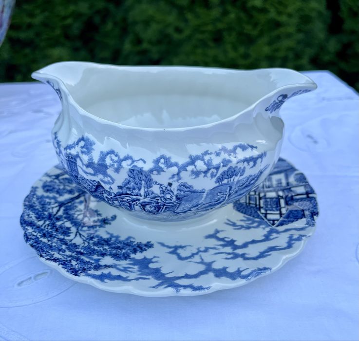 Zestaw obiadowy niebieska porcelana Angielska
