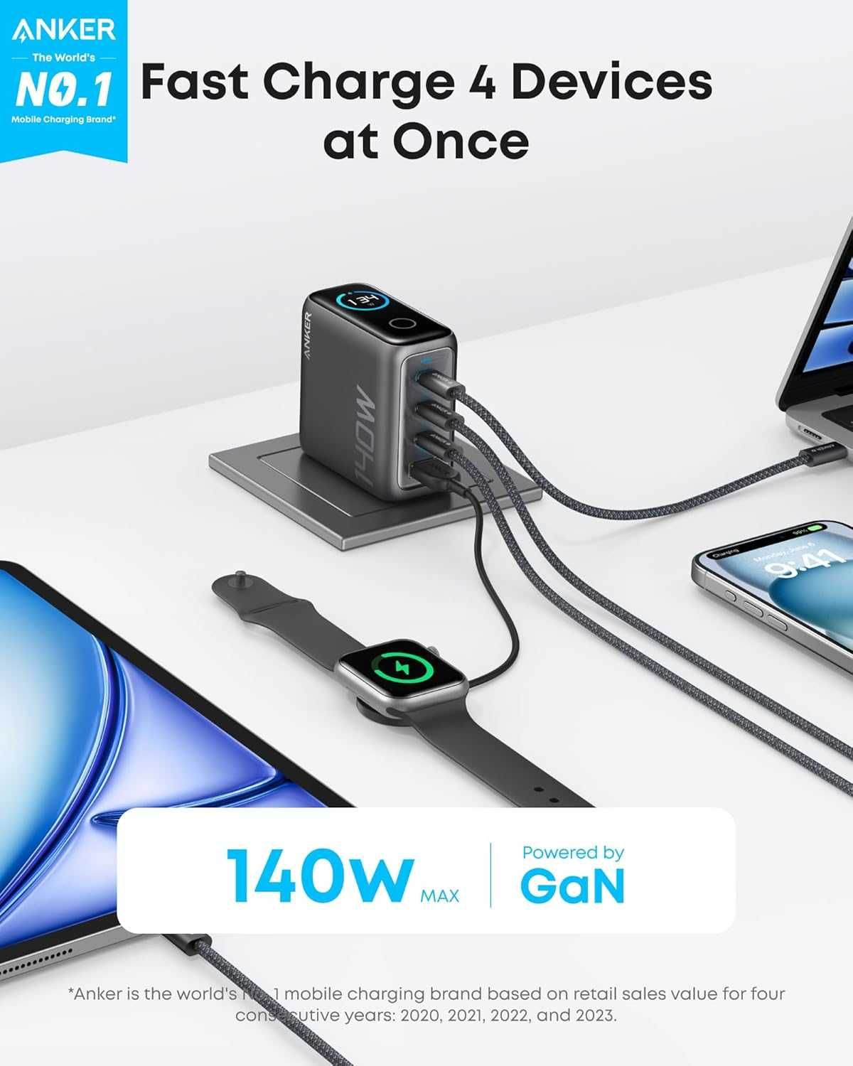Anker Zolo GaN Charger 140W Display 3C1A Port with Cable