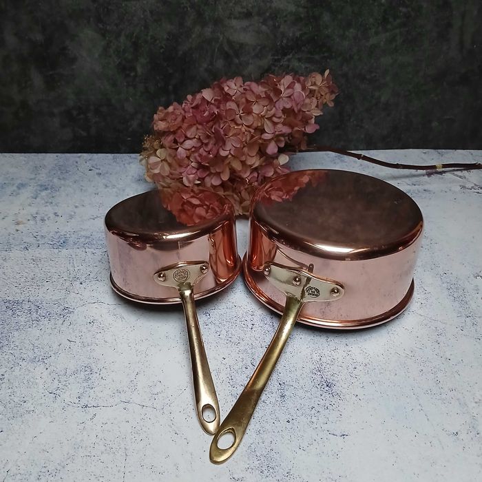 Miedziany garnek rondel poj. 1 litr i 0,5 litra komplet 2szt sygnowane