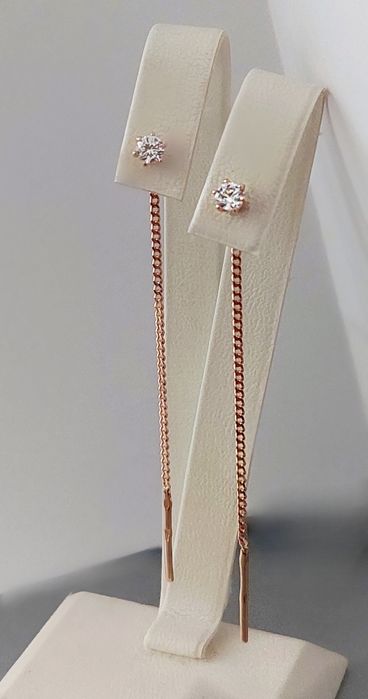 Золоті сережки-протяжки з яскравим цирконієм 585 проба нові арт.12808