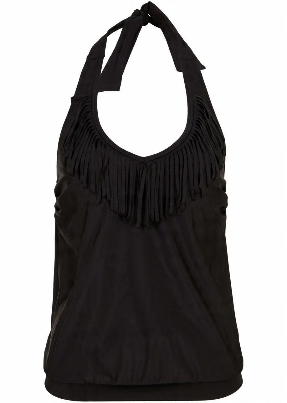 B.P.C top tankini czarny z frędzlami wiązanie na szyi ^50