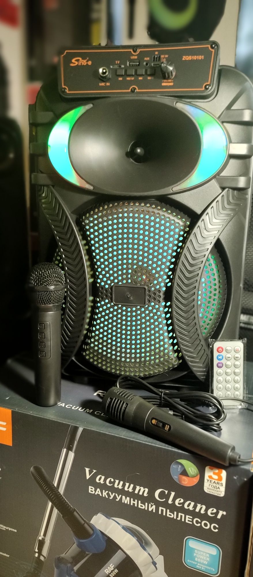 Караоке акустика Atlanfa-01(micro SD,USB,FM) пульт ДУ, 2 микрофона.