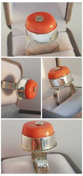 SREBRNY pierścionek z koralem p925 Okazały. Konkret