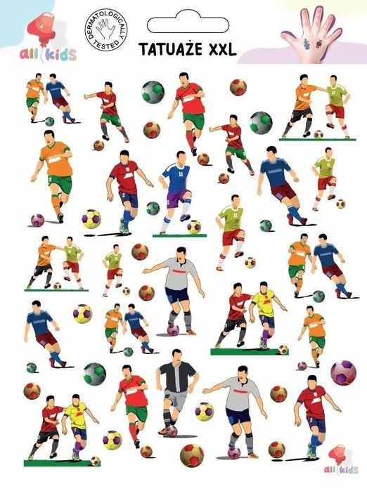 Tatuaże zmywalne dla dzieci Piłkarze XXL. All4Kids