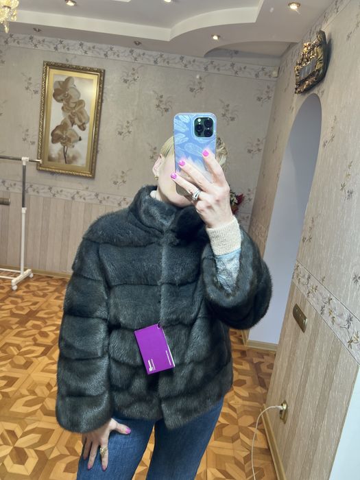 Норкова шуба колір графіт плюшева Нова