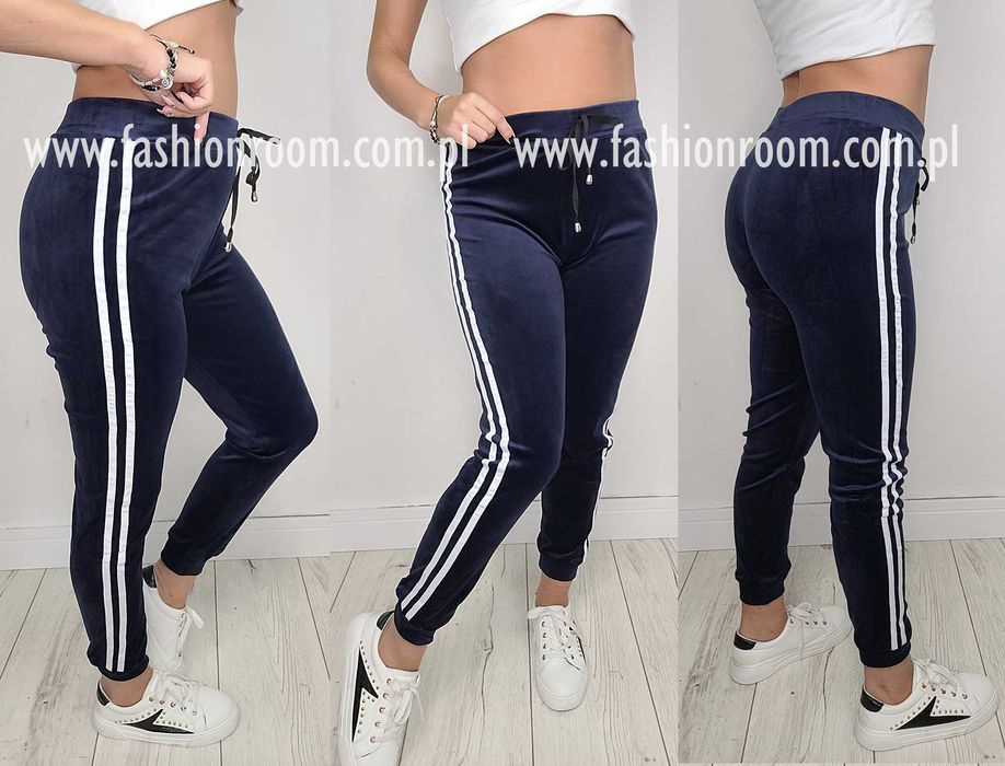 6 KOLORÓW S-XL SPODNIE dresowe WELUROWE lampasy dresy damskie TU L/XL