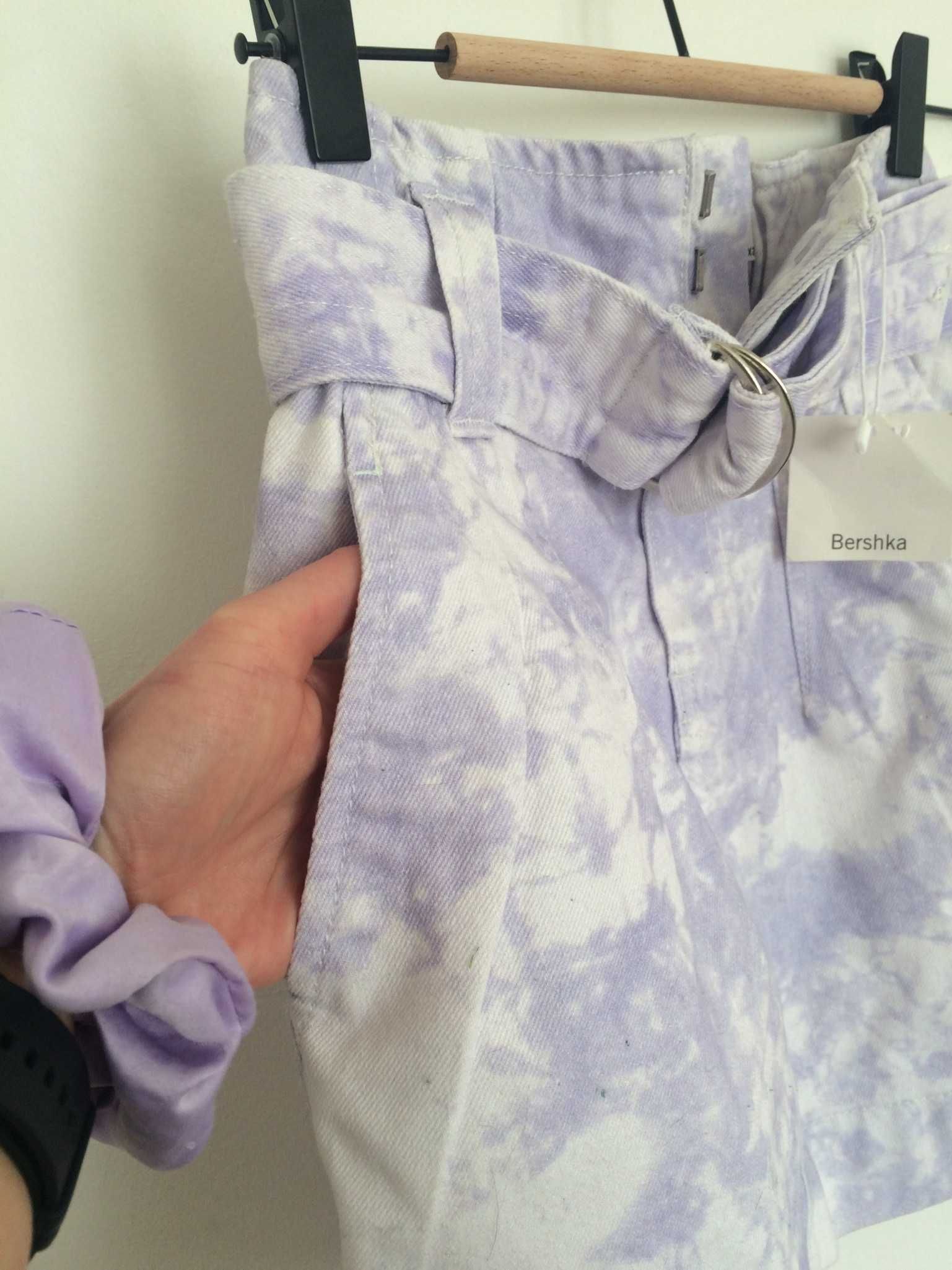 Bershka nowa mini Lilac marmurka z paskiem bawełna xs 24 tiedie