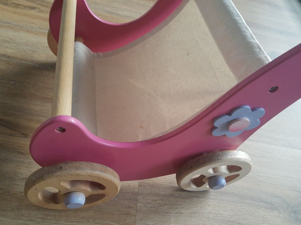 Wózek spacerowy dla lalek drewniany różowy