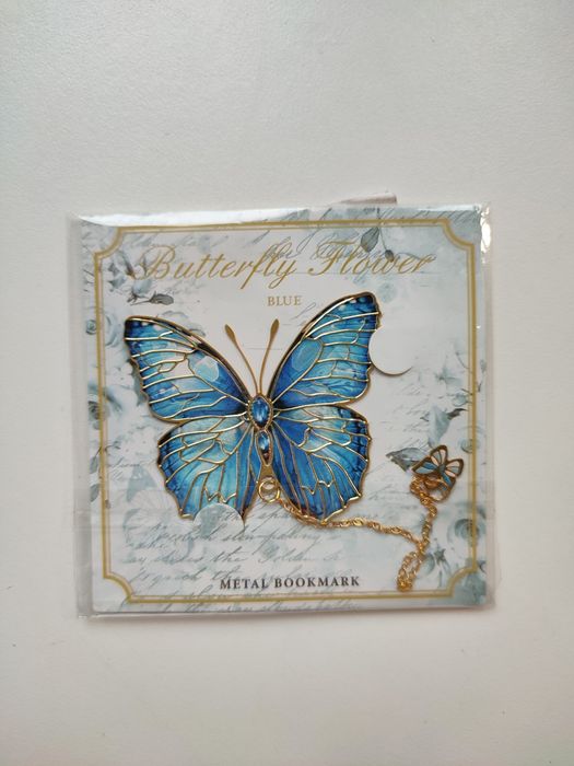 Metalowa zakładka do książki - niebieski motyl