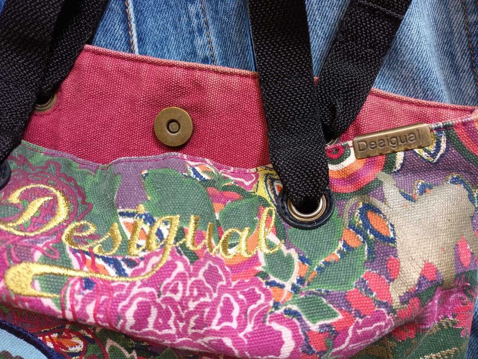 DESIGUAL kolorowa torebka shopper napisy cekiny haft Hippie Boho