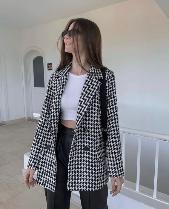 Твідовий піджак у принт гусяча лапка S/M • Останні одиниці!