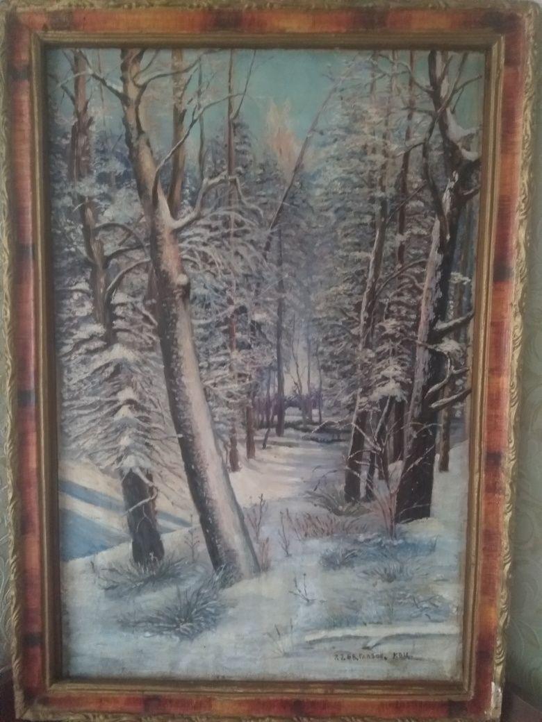 Картина зима в лесу