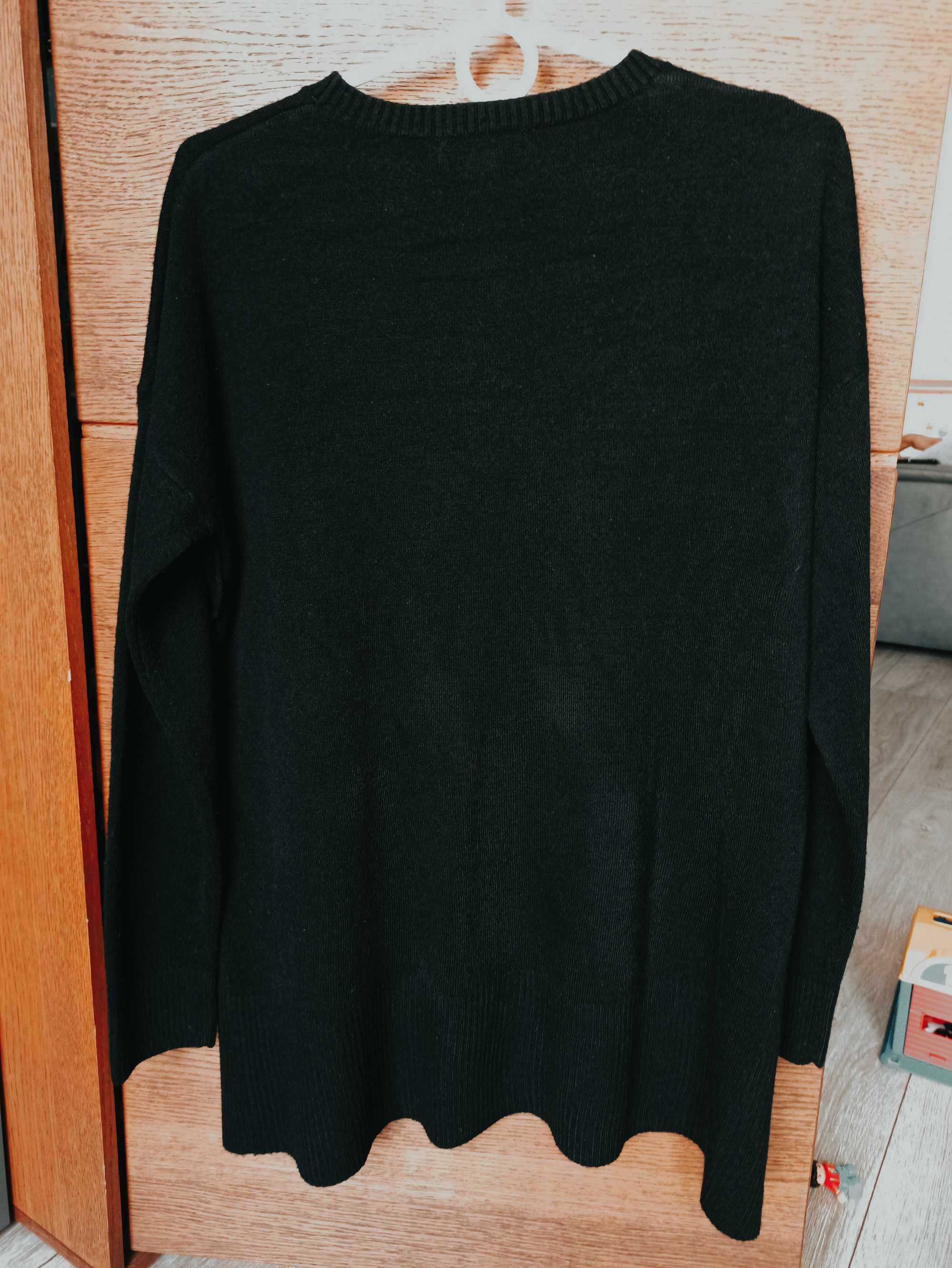 Sweter oversize luźny z suwakami czarny New Look 36 długi dłuższy