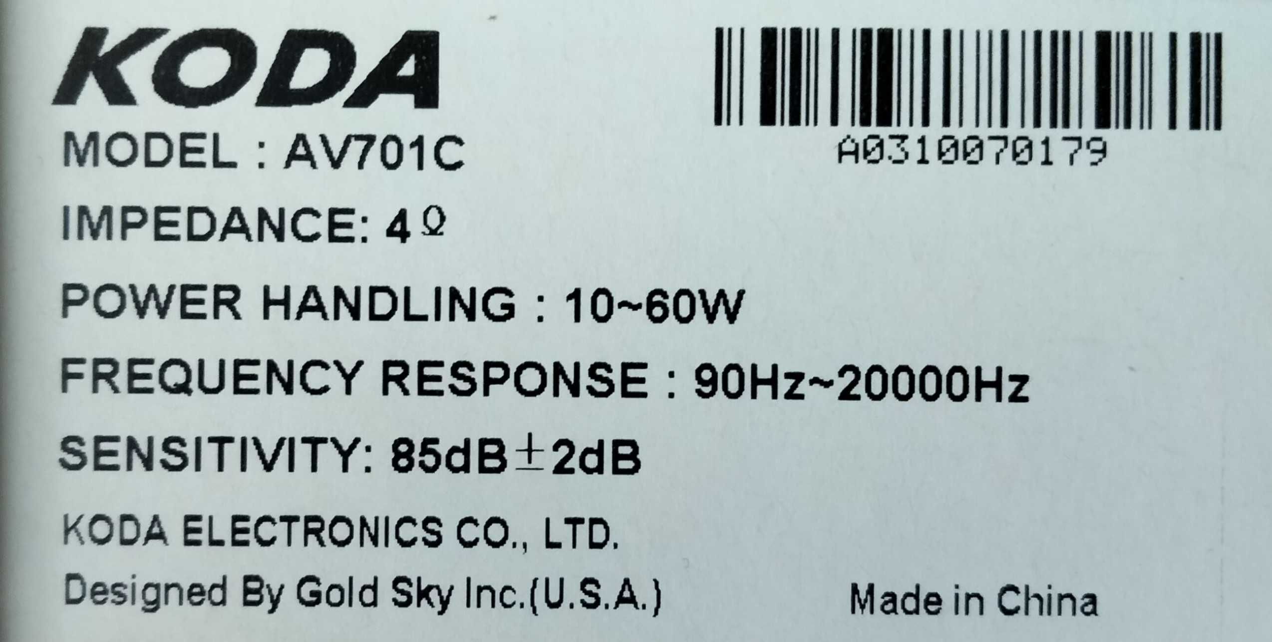 KODA  AV-701  zestaw kolumn kina domowego