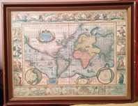 Reprodução de gravura representando o Mapa Mundi em 1621