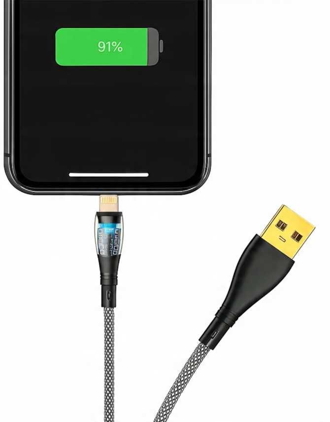 Kabel USB – Lightning Quick Sync z diodą LED 2.4A szary 1m