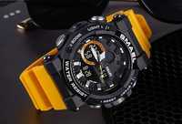 Militarny zegarek Smael żółty pasek cyfrowy LED sportowy alarm WR50